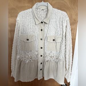 POL Cream Lace and Corduroy Top